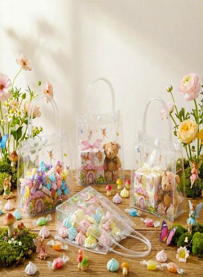 SilTriangle 24 Pcs Fairy Party Favor Clear Gift Bags with Handles, Woodland Mushroom Goodie Gift Candy Treat Bags for Garden Baby Shower Birthday Party Events Supplies - Image 3